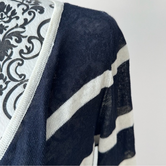 Anthropologie Moth Linen Cotton Fine Knit Open Front Cardigan Sweater Striped S - Picture 4 of 6